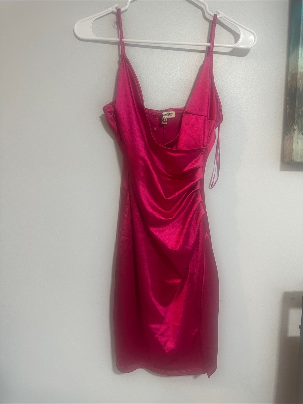 Inspired Hearts Hot Pink Satin Slip Dress with Cowl Neck